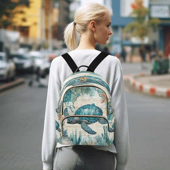 Women Mini Travel Backpack Sea Turtle Pattern Lightweight Shoulder Daypack main image 5